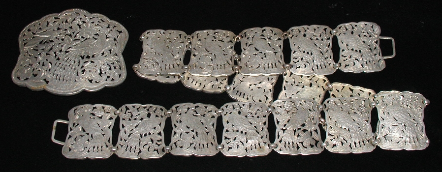 Peranakan silver belt with birds design.